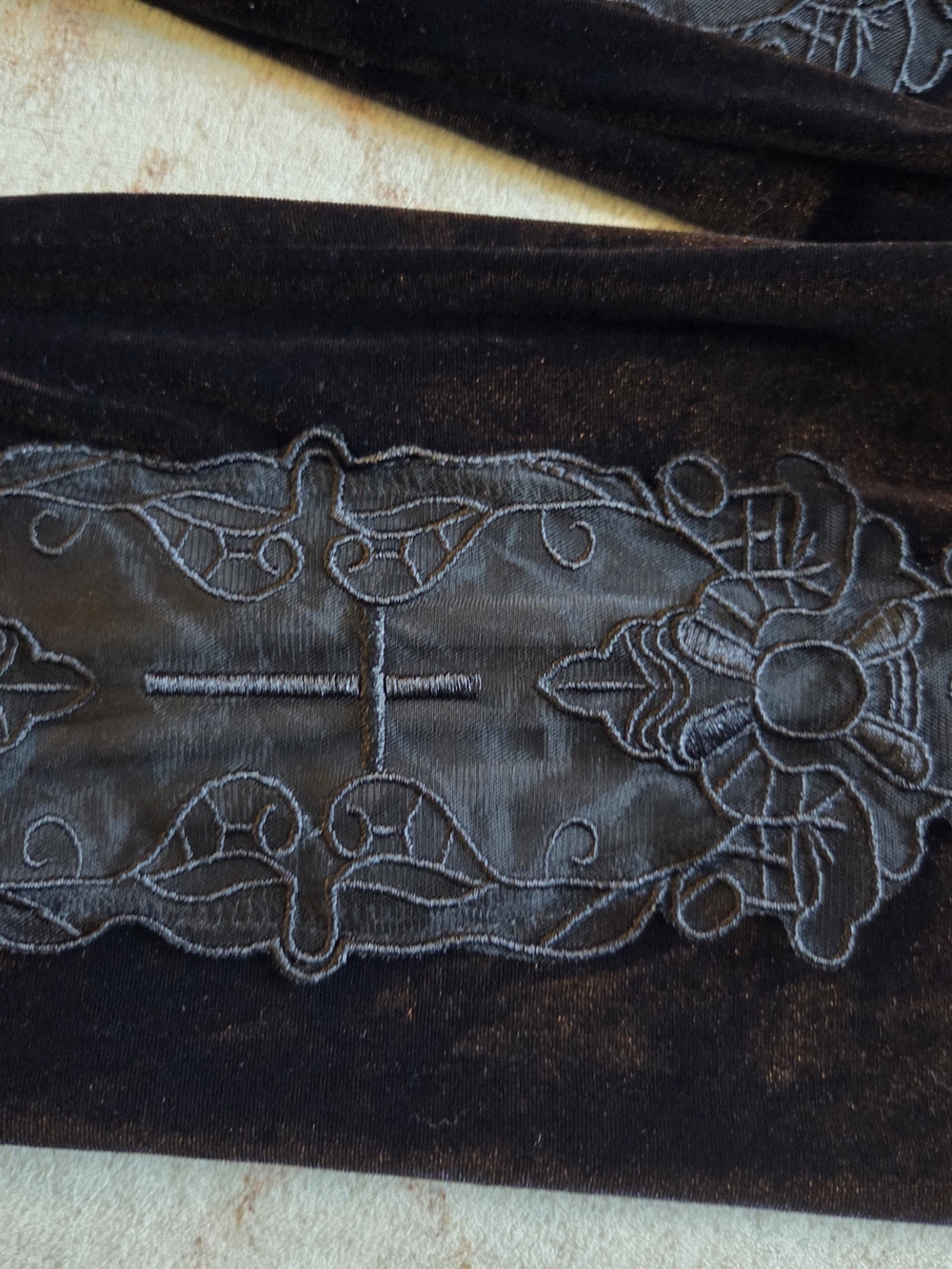 Velvet Gothic Flared Lace-Hem Pants - Black 484 - Picture 4 of 6